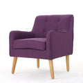 Mid-Century Modern Arm Chair with Tufted Back in Purple Fabric and Birch Wood Legs