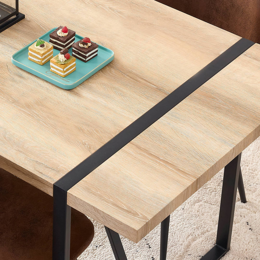 Rustic Industrial Rectangular Wood Dining Table For 4-6 Person, With 1.5' Thick Engineered Wood color Tabletop and Black Metal Legs,Desk For Kitchen Dining Living Room, 55.1' x 31.4'x 29.9'1529W115172