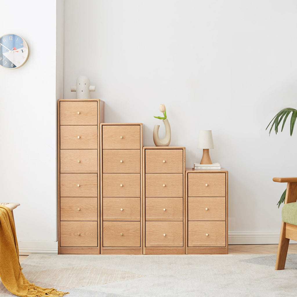 Modern Minimalist Solid Oak Bedside Table Storage Cabinet with Four Drawers for Living Room