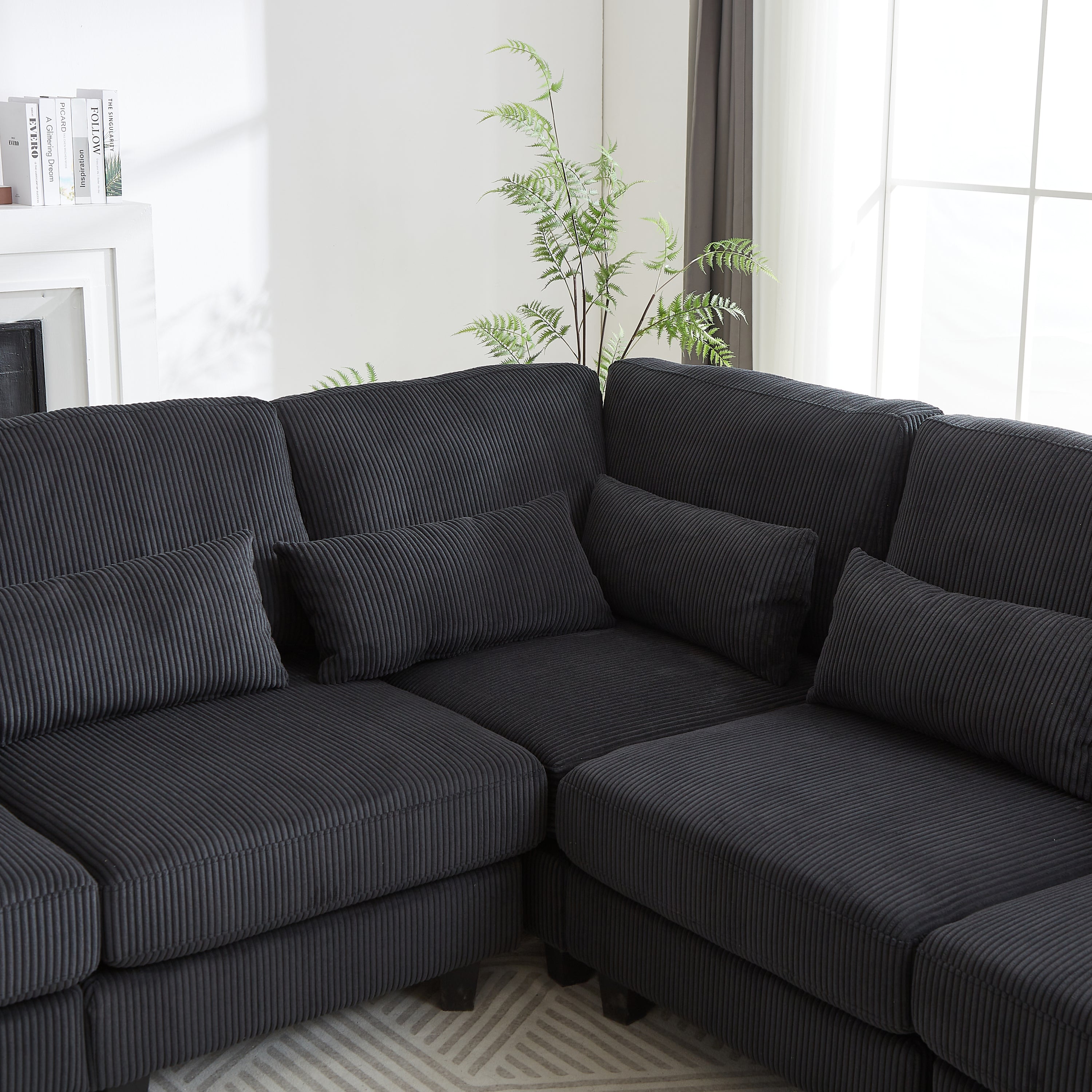 102.75*102.75' L-Shaped Modular Sectional Sofa, Modern Corduroy Sectional Sofa, Arm with Storage With Cup Holder 5-Seat Convertible Sectional Sofa for Living Room, Bedroom, Lounge and Projection Room