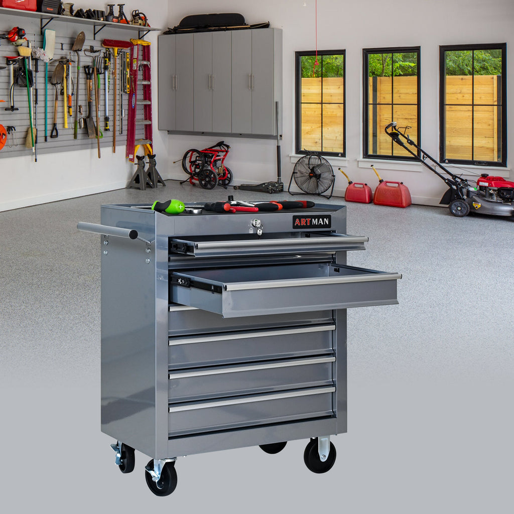 7 DRAWERS MULTIFUNCTIONAL TOOL CART WITH WHEELS-SLIVER