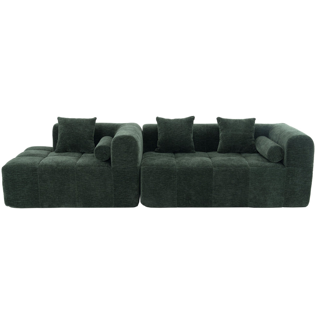 Modern Modular Sectional Sofa with Deep Seating, Green Chenille Fabric, 101.2'
