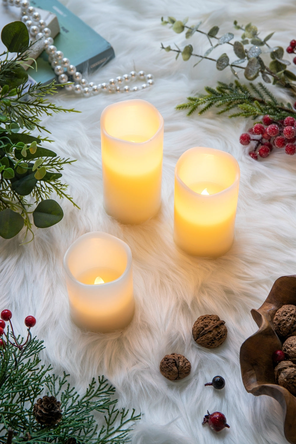 Set of 3 Ivory LED Candles with Remote Timer, L:D3X6' M:D3X5' S:D3X4'