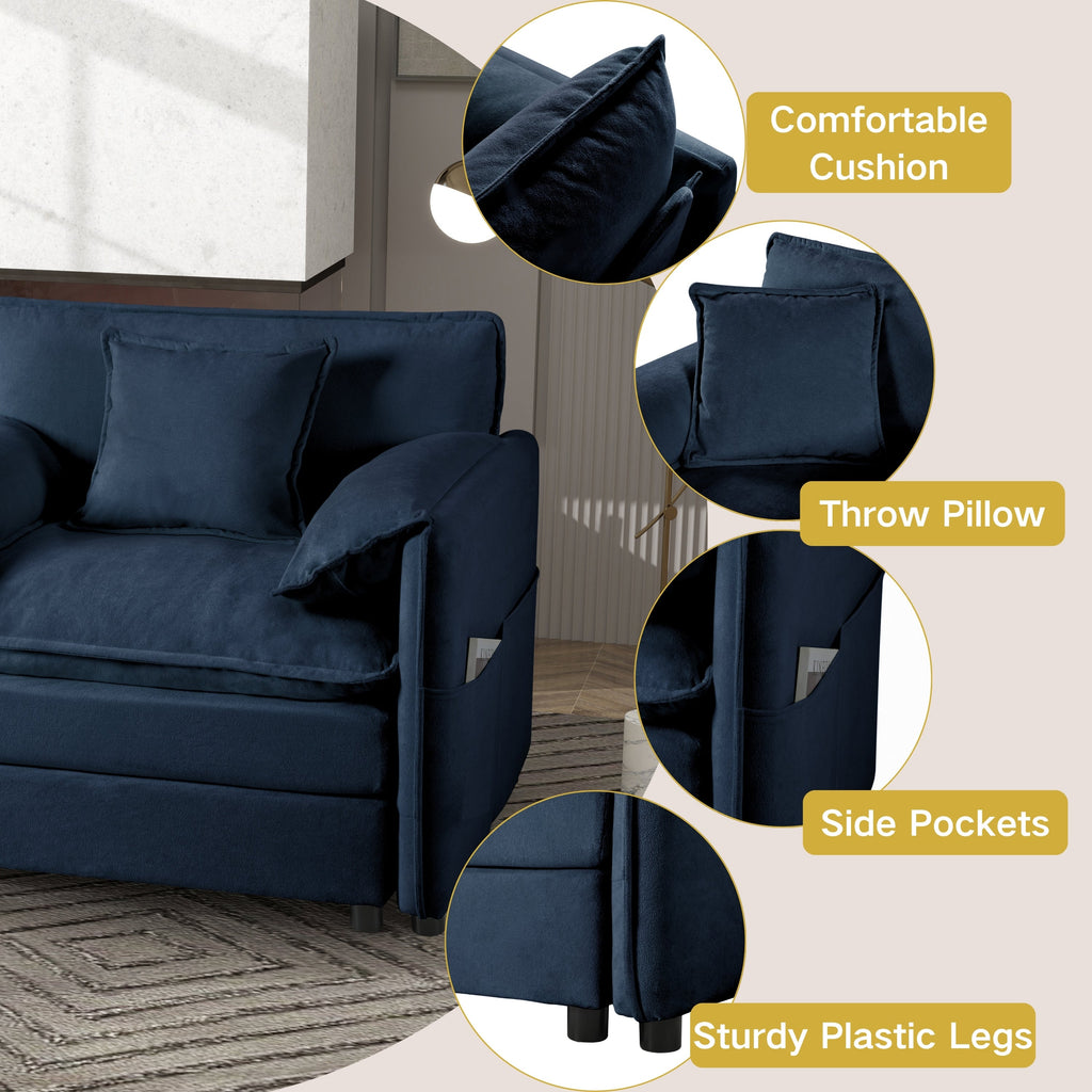 Modular Sectional Sofa, Oversized Deep Seat U Shaped Couch Set for Living Room, 3-Seater Comfy Cloud Couches with 2 Movable Ottomans, DIY Combination, Chenille,Blue