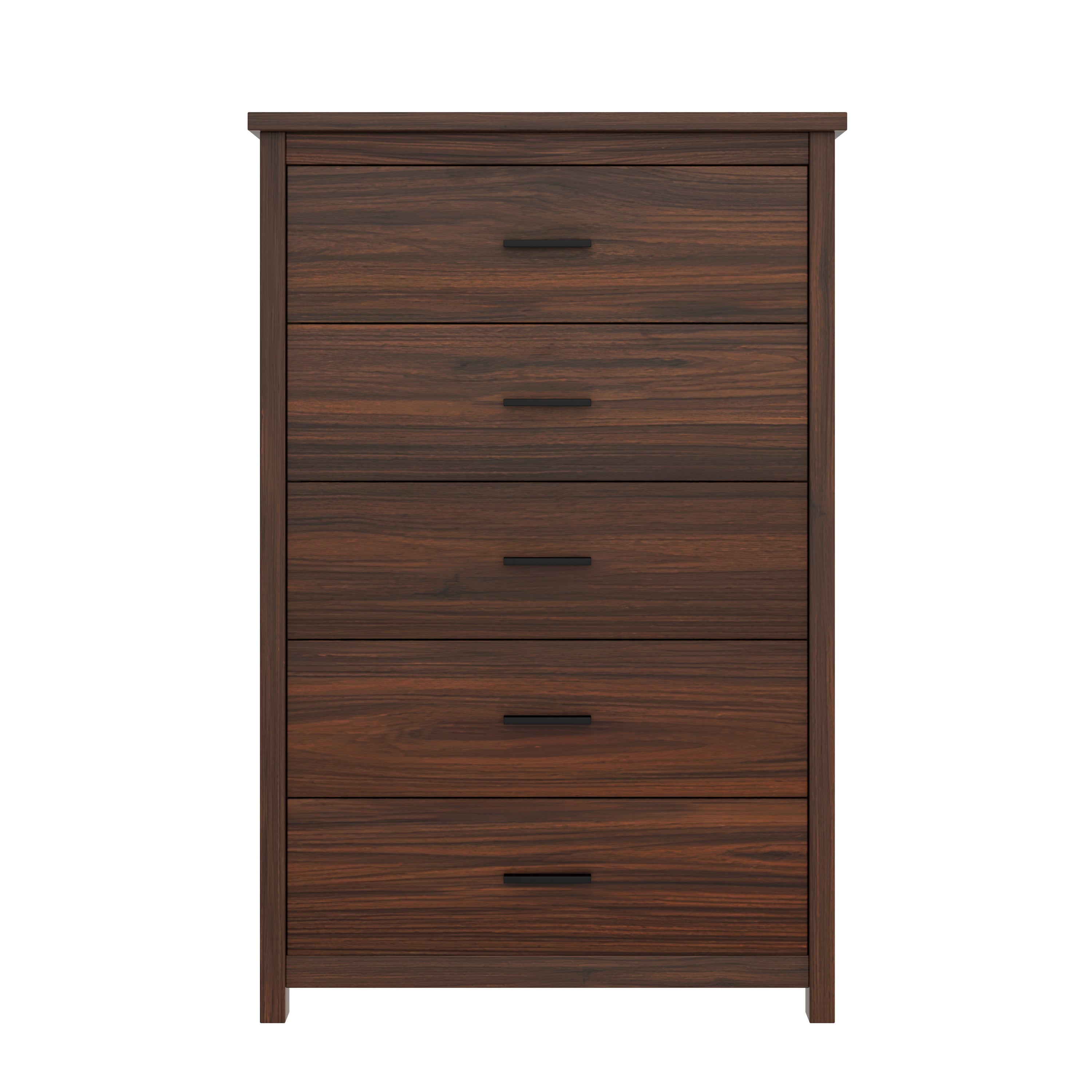 4PCS Bedroom Sets, Wooden Queen Size Bed Frame with Storage Headboard and Charging Station, 2 Nightstands with 2 Drawers, 1 Dresser with 5 Drawers, Walnut(old SKU HL000102AAD)