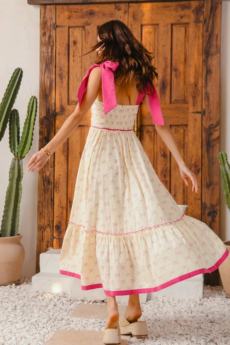 SO ME Ribbon Flowy Maxi Dress with Contrast Trim