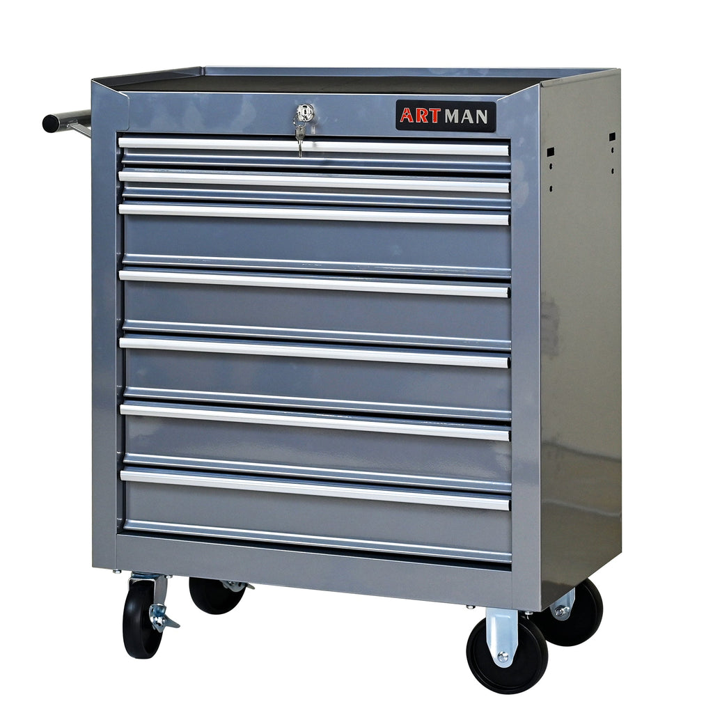 7 DRAWERS MULTIFUNCTIONAL TOOL CART WITH WHEELS-SLIVER