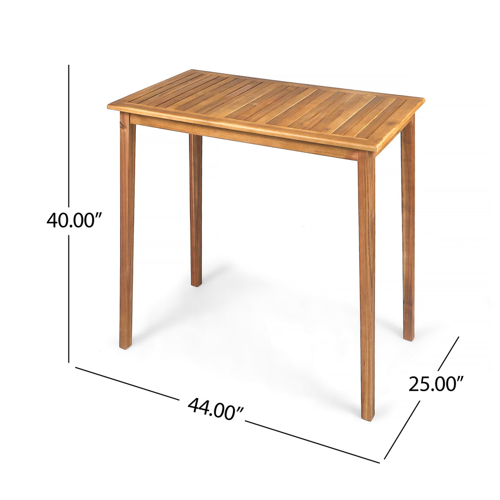 Outdoor Minimalist Acacia Wood Rectangle Bar Table - Teak Finish, Durable Hardwood, 44 x 25 x 40 inches