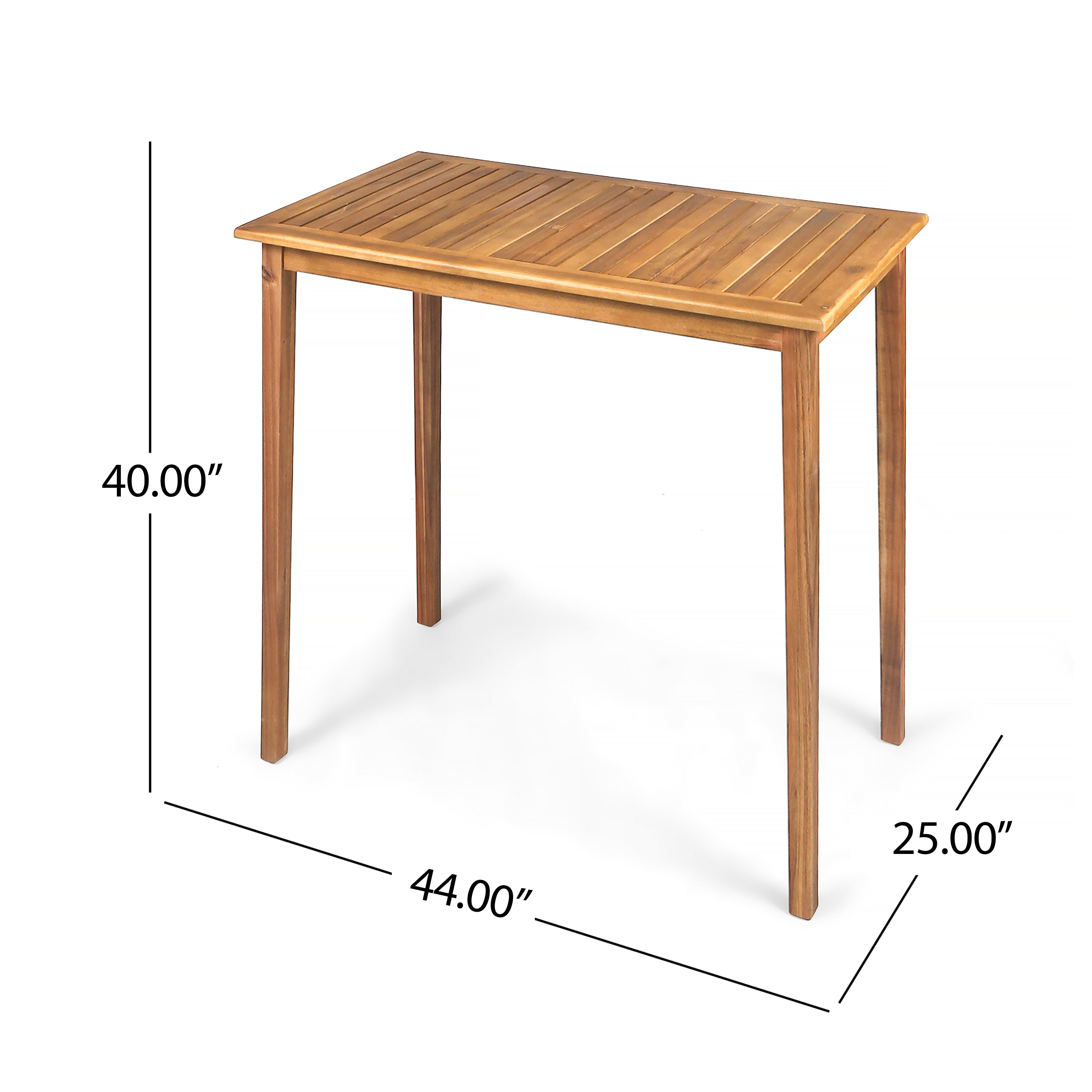 Outdoor Minimalist Acacia Wood Rectangle Bar Table - Teak Finish, Durable Hardwood, 44 x 25 x 40 inches