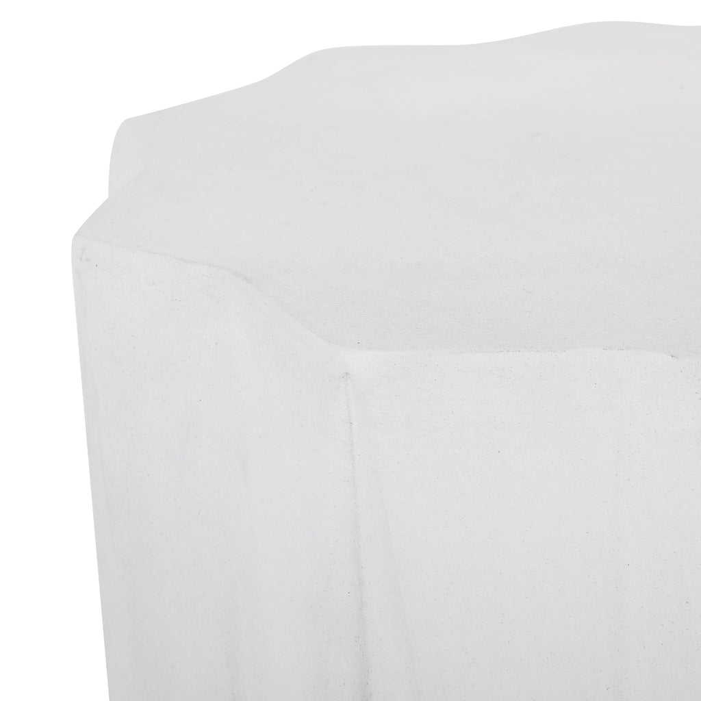 Modern Outdoor Lightweight Concrete Side Table with Geometric Design in Antique White