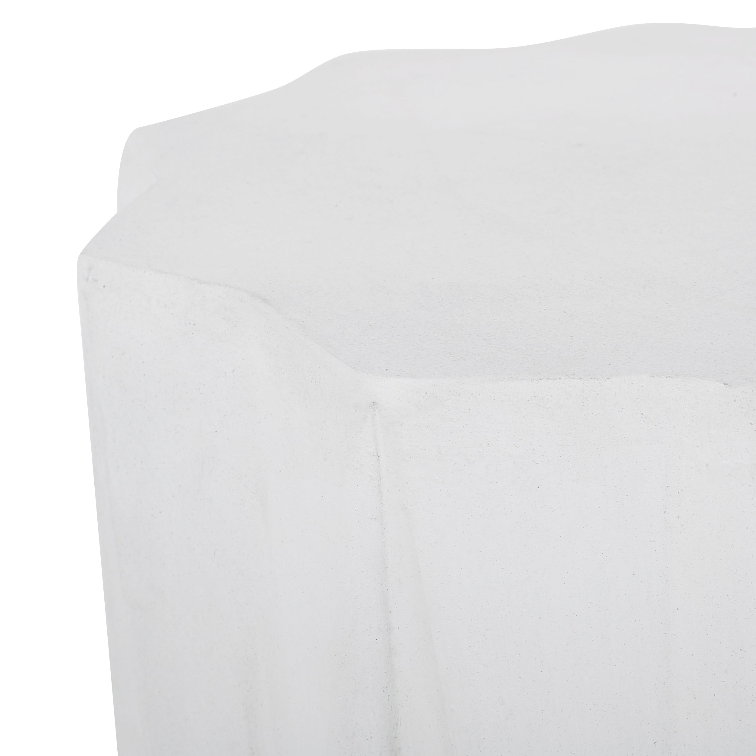 Modern Outdoor Lightweight Concrete Side Table with Geometric Design in Antique White