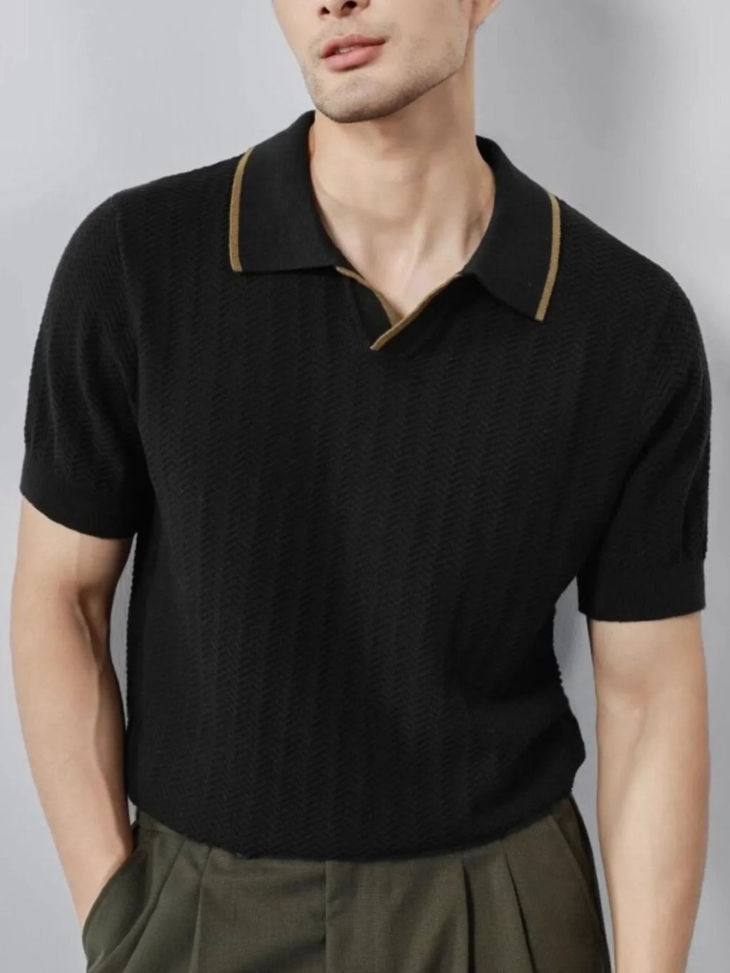 Textured Contrast Trim Short Sleeve Polo