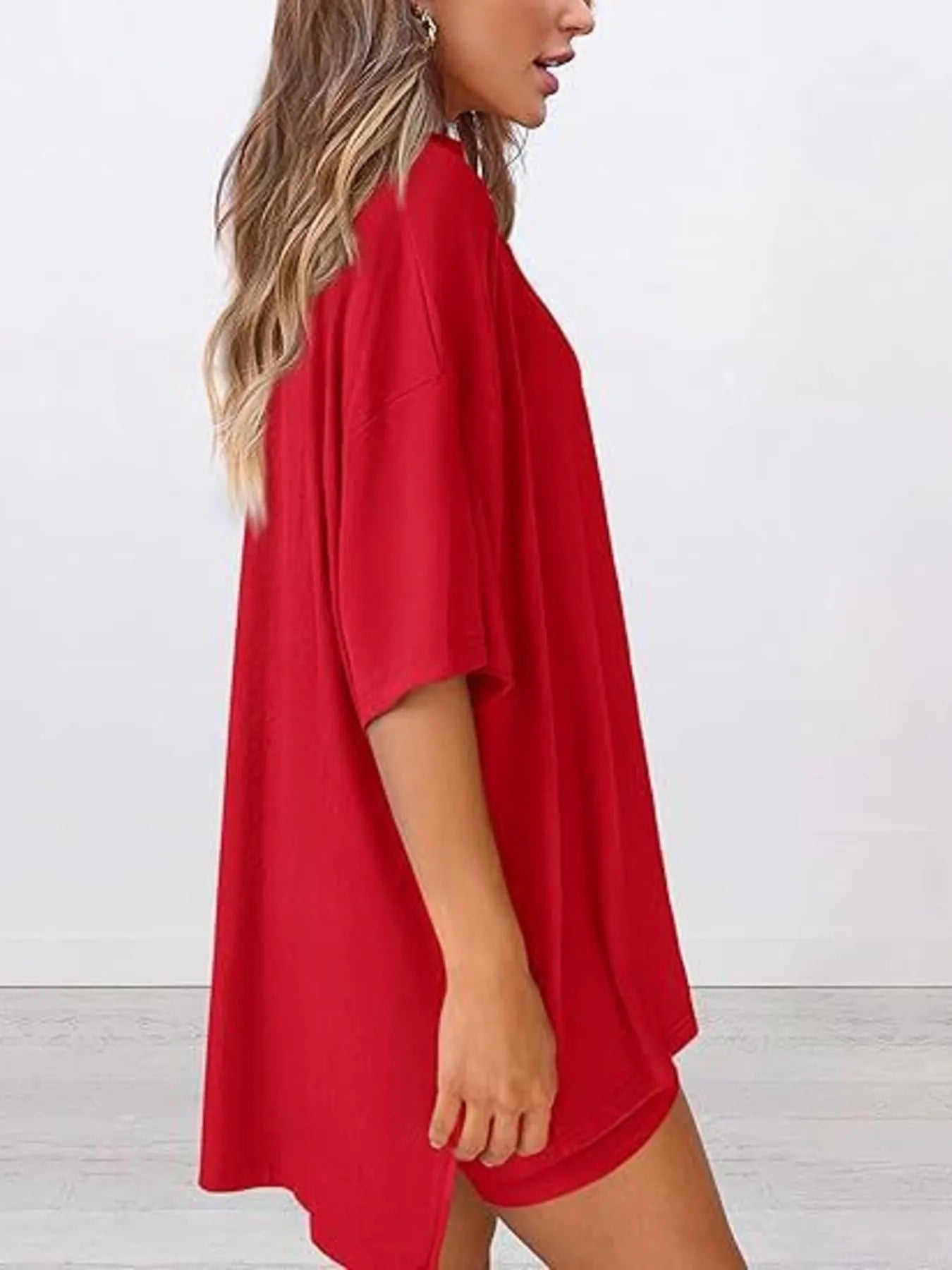 Oversized Slit Round Neck Top and Shorts Lounge Set Plus Size
