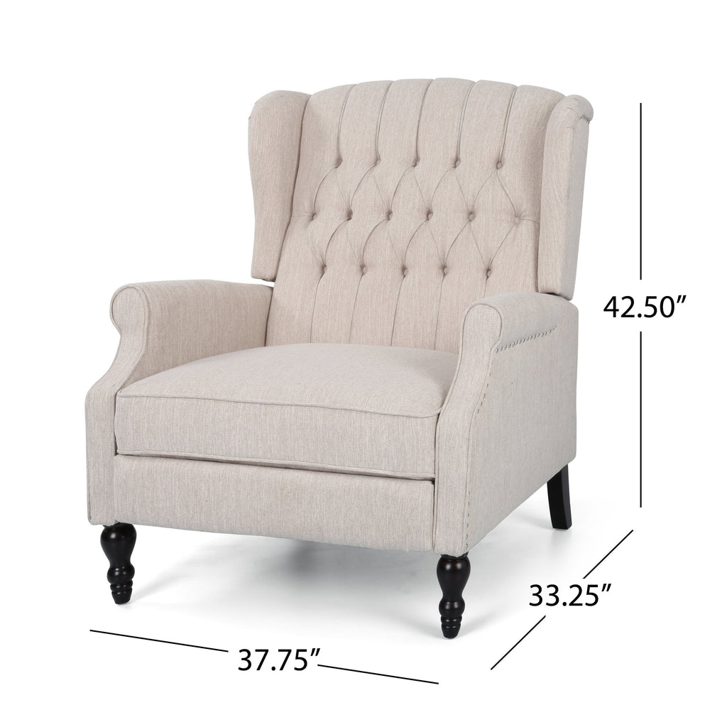 Push Back Recliner Chair Fabric Lounge Armchair Pushback Recliner with Rivet Decoration Wingback Single Sofa Chair with Padded Seat for Living Room, Bedroom 33.25D x 37.75W x 42.5H in