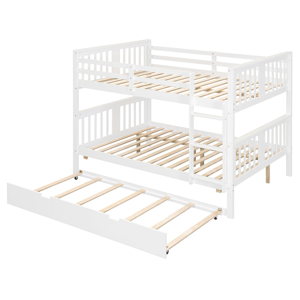 Full over Full Bunk Bed with Twin Size Trundle and Ladder-White(Old SKU: LT000204AAK)