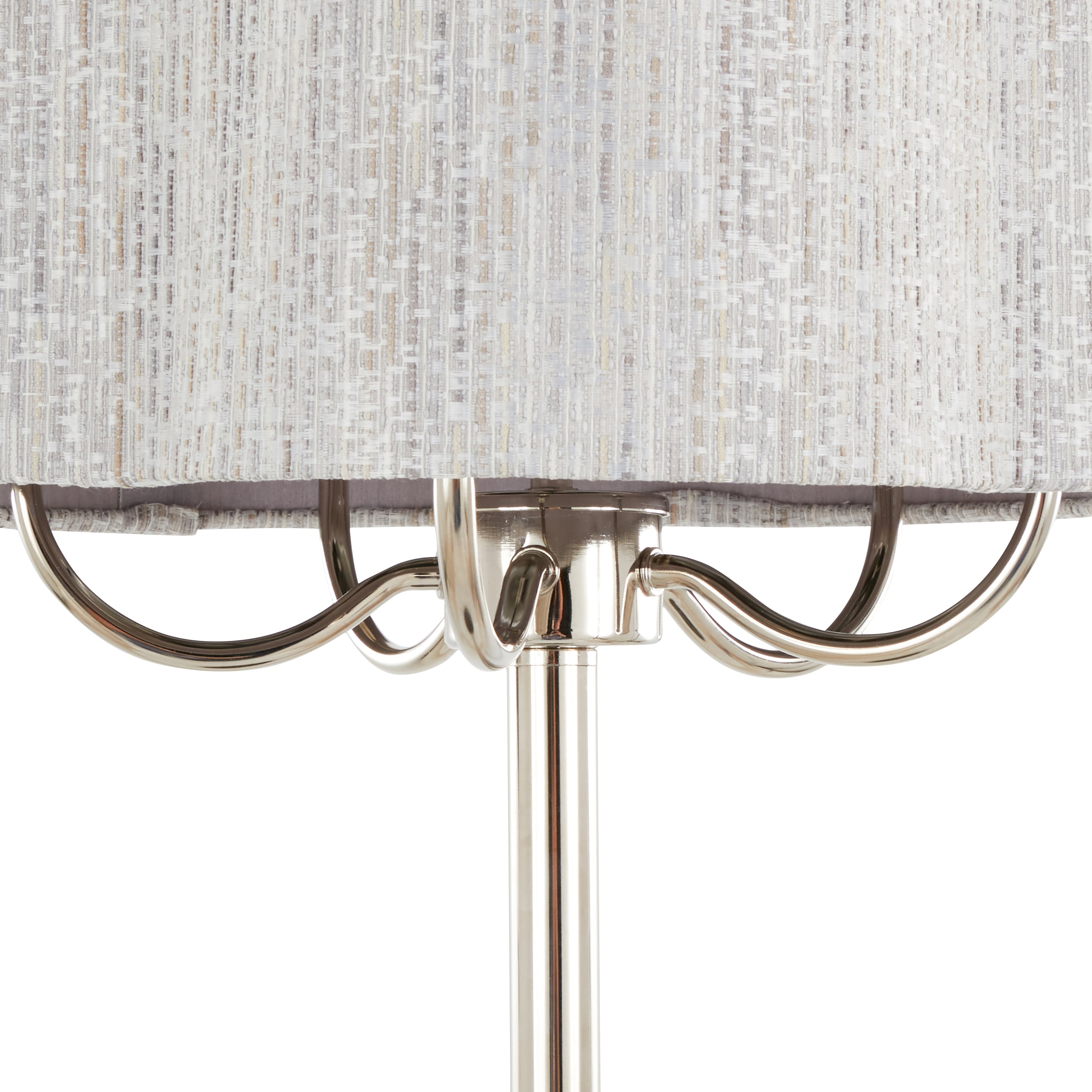 Lily 30' Contemporary Metal Table Lamp in Polished Nickel with Grey Linen Hardback Shade from Grandview Gallery by LumiSource