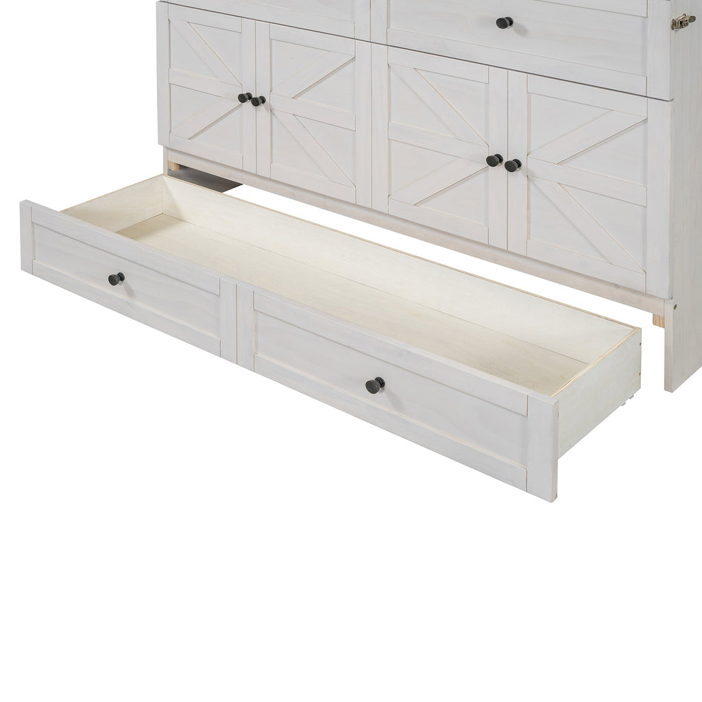 Queen Size Murphy Bed with Large Drawers & USB Ports,Brushed White