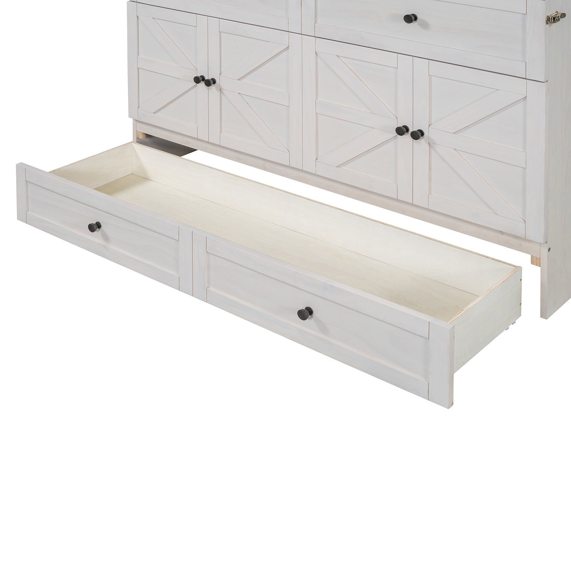 Queen Size Murphy Bed with Large Drawers & USB Ports,Brushed White
