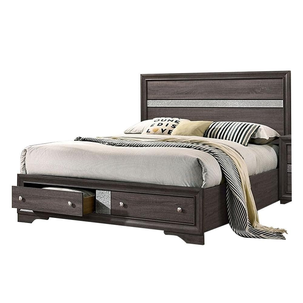 Contemporary Gray Color Panel Headboard 1pc Queen Size Bed w Drawers Beautiful Bedroom Furniture