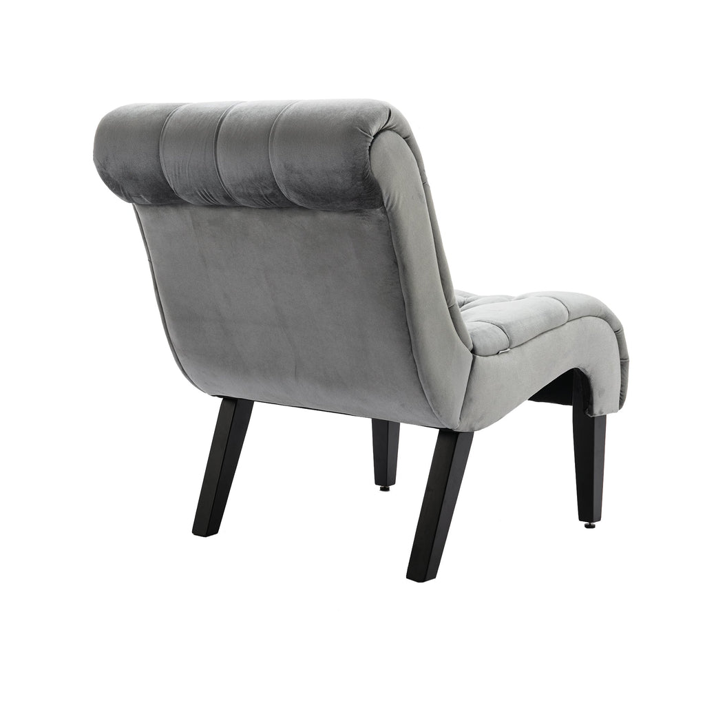 COOLMORE Modern Velvet Armless Accent Living Room Chair / Leisure Chair,Upholstered Fabric Button Comfortable Chair with Wooden Legs for Bedroom, Living Room, Office (Silver Velvet)