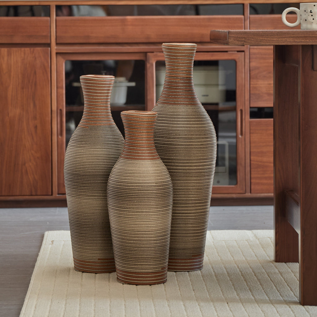 Desktop Vase, Brown Decorative Floor Vase, Classic and Neat Floor Vase, High Independent Flower Stand, Artificial Vine Vase, PVC Floor Vase, Home Decoration Flower Stand Set of 3 pieces