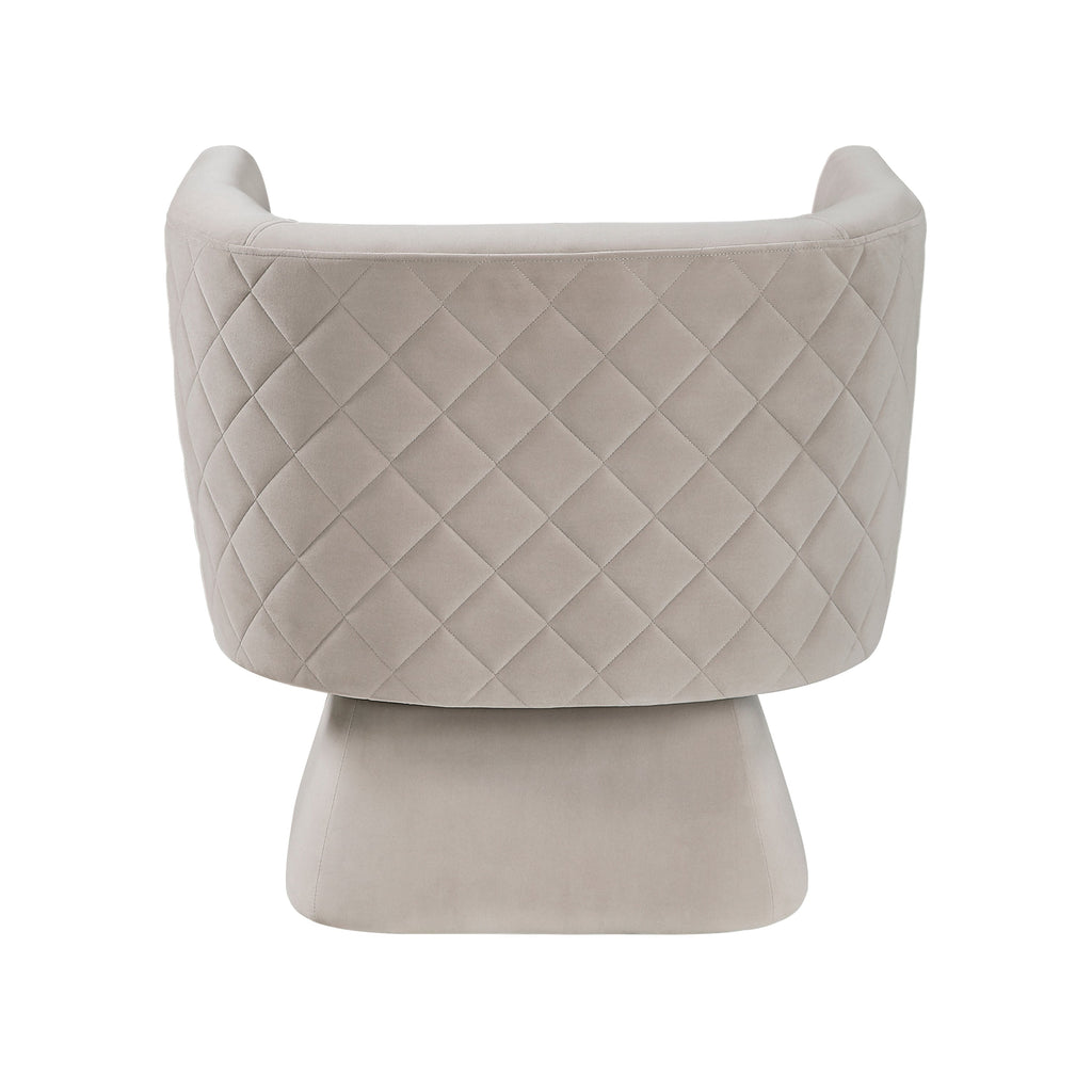 1pc Swivel Chair Taupe Velvet Fabric Upholstery Solid Wood Diamond Pattern Stitched Back Comfort Chair Living Room Furniture