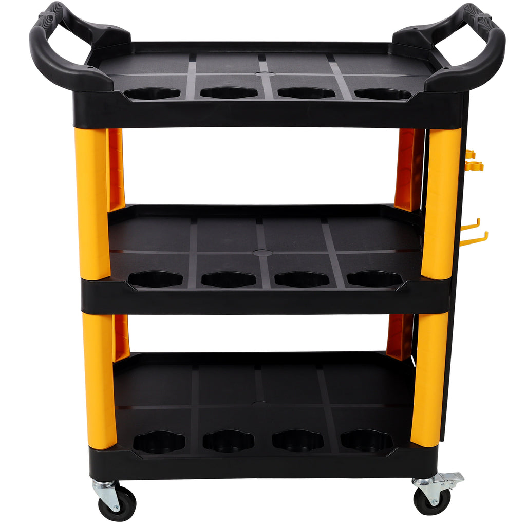 3 Tier Rolling Auto Detail Cart With Wheels,With Panel & Hook,for Detailers Garage, Workshop, Repair Shop, Storage Tool, Yellow&Black