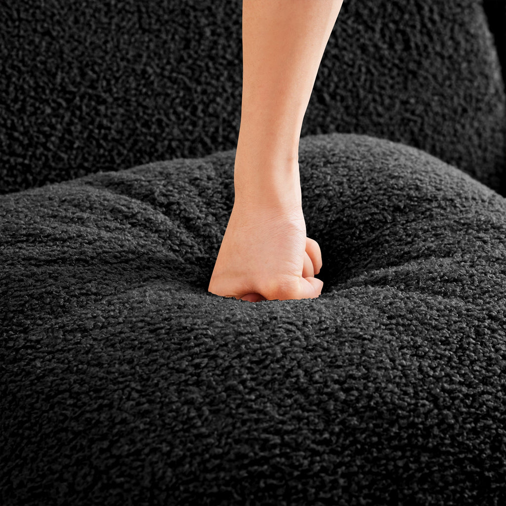 U-Shaped Boneless Sofa,Teddy Fabric No assembly required Curved armrest,Anti-slip Design,Streamlined Design 32D High Density Sponge,Full Compression Vacuum Packag,For Studies living Rooms,Black
