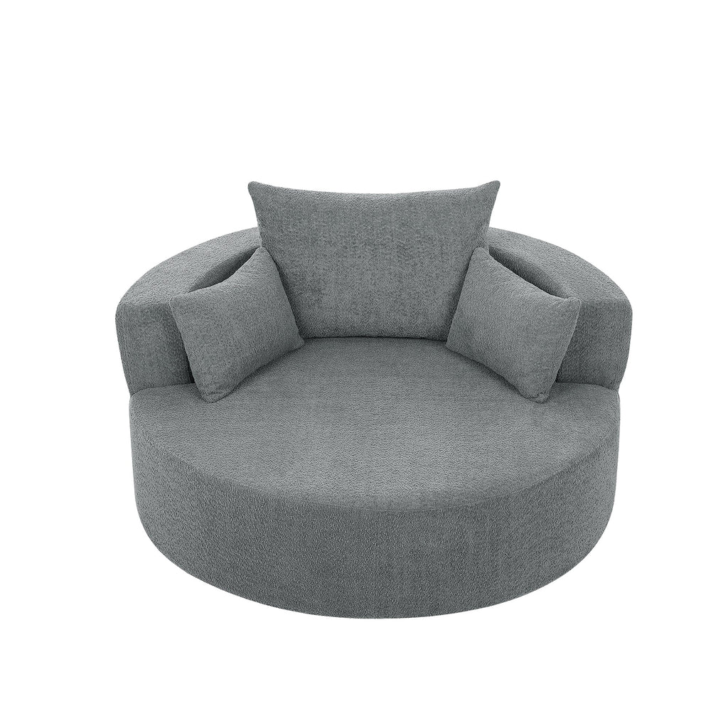 Modern Accent Swivel Barrel Chair with Removable Pillows, Grey Chenille, 56.3x56.3x35.5 in