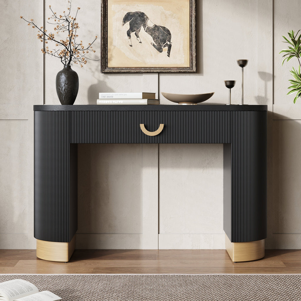Mirod Modern Console Table with Vertical Ribbed Design, Compact Storage with Functional Drawer