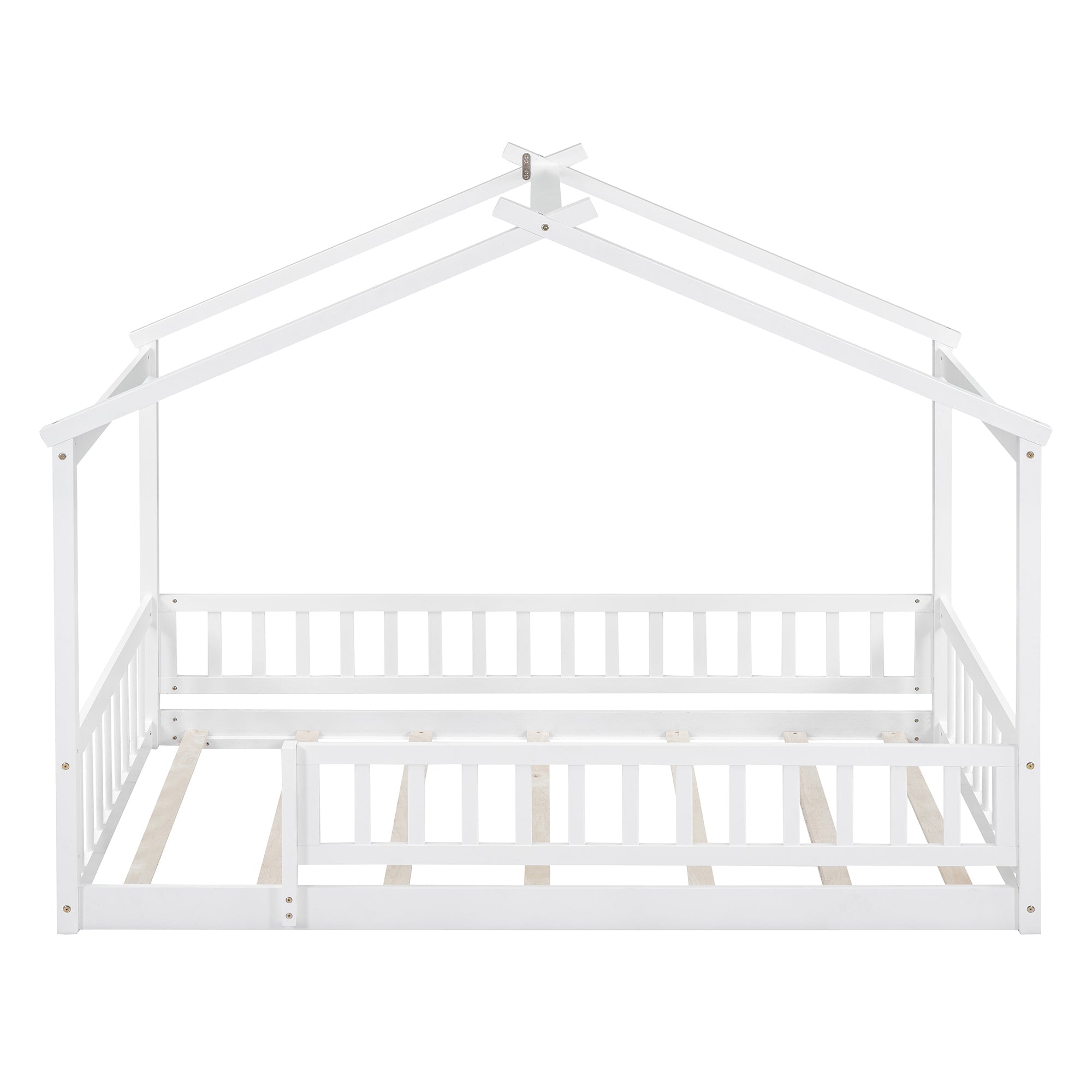Twin Size Wood Bed House Bed Frame with Fence, for Kids, Teens, Girls, Boys,White
