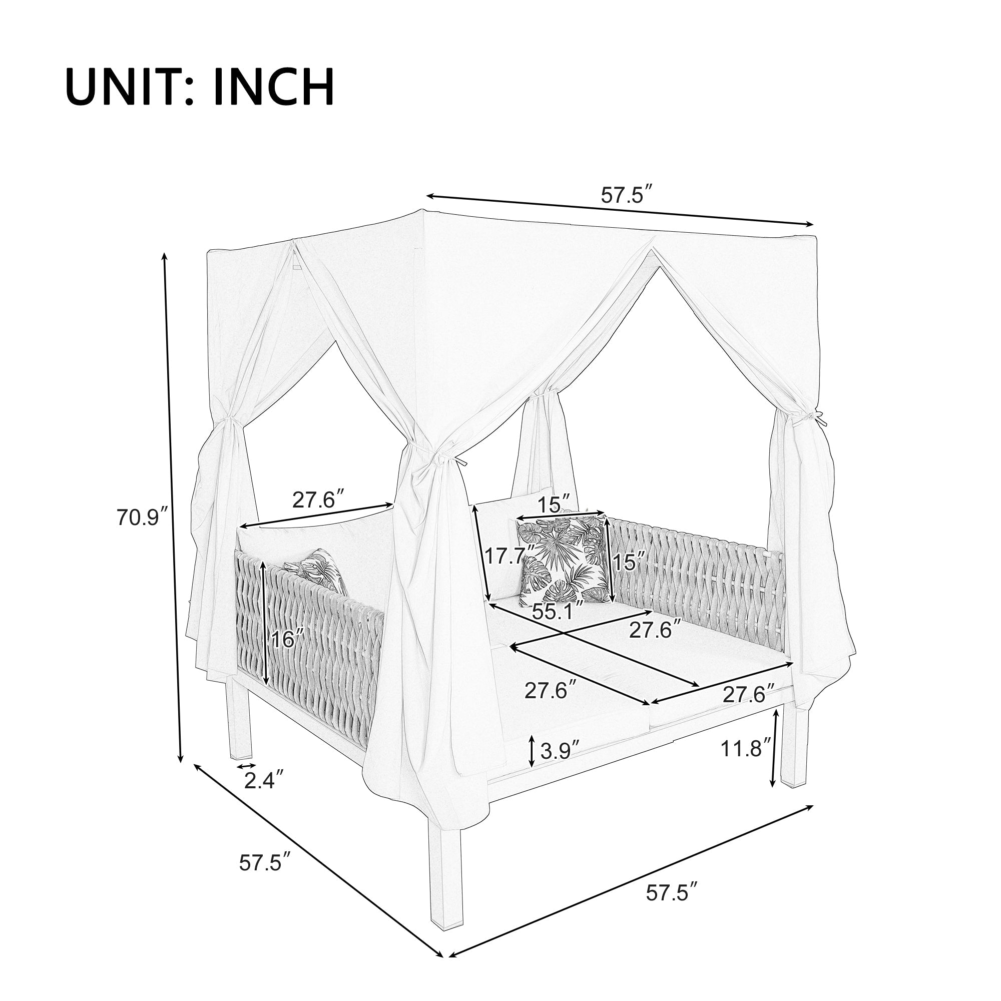 U_Style  Outdoor Patio Sunbed with Curtains, High Comfort, Suitable for Multiple Scenarios