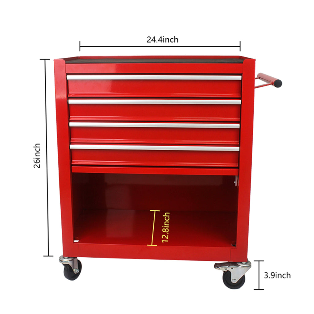 4 DRAWERS MULTIFUNCTIONAL RED TOOL CART WITH WHEELS