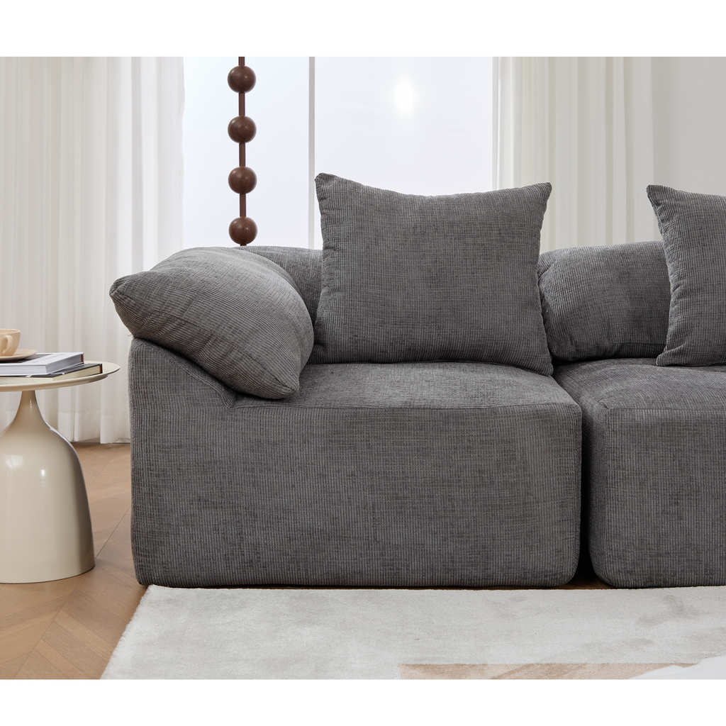 142' L Shaped Modular Sectional Sofa,No Assembly,5 Piece Couch, Convertible Sleeper Couch,Full-Compressed Couch,Free-Combined Couches,5 Seat & Ottoman,Chenille,Gray
