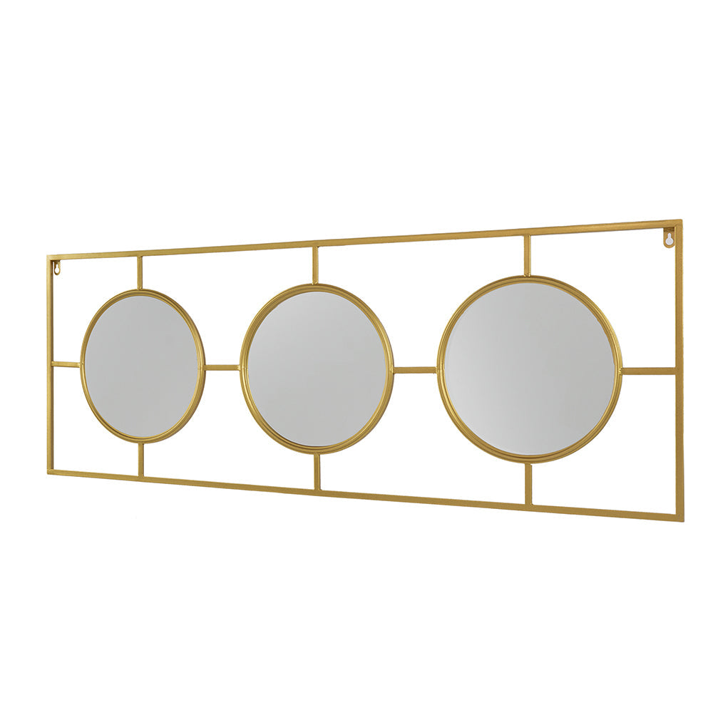 3 Mirror Piece Wall Mirror in Gold Rectangular Frame, Home Wall Decor for Bedroom Living Room, 43"x16"