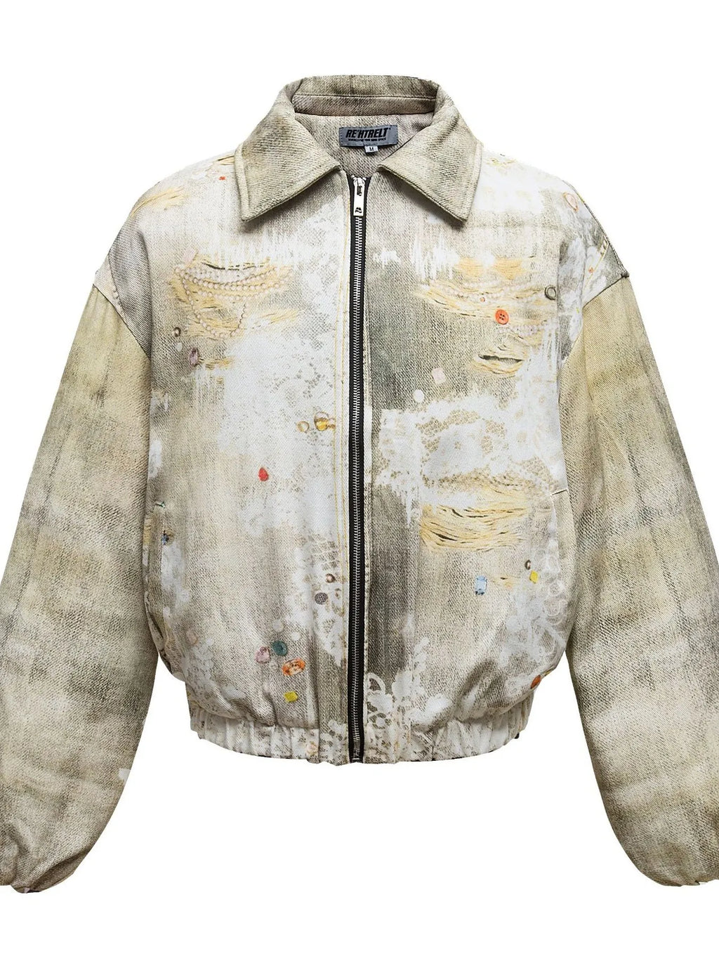Distressed Paint Splatter Zip Up Jacket