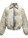 Distressed Paint Splatter Zip Up Jacket