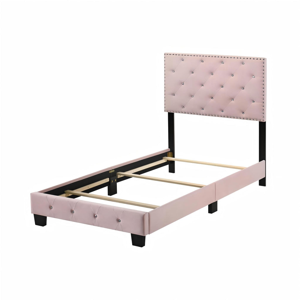 Charming Pink Velvet Twin Bed for Kids with Easy Setup and Durable Design