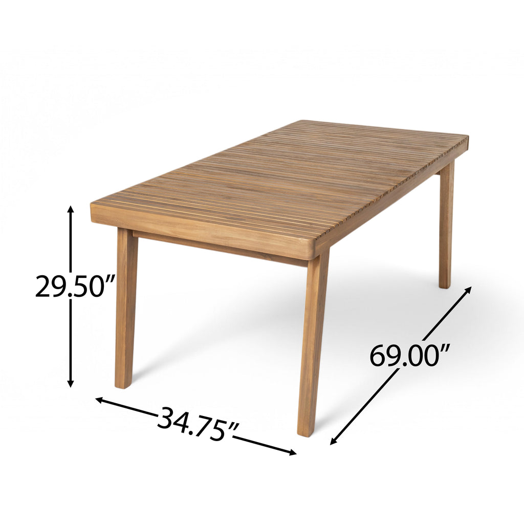 69' Acacia Wood Outdoor Dining Table with Slatted Top, 300 lbs Weight Capacity, Ideal for Patio & Garden Gatherings, Brown