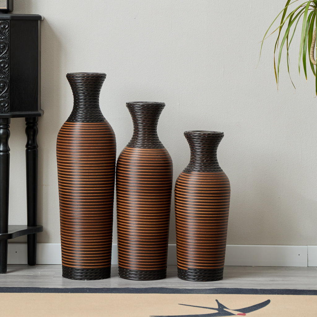 Desktop Vase, Brown Decorative Floor Vase, Classic and Neat Floor Vase, High Independent Flower Stand, Artificial Vine Vase, PVC Floor Vase, Home Decoration Flower Stand Set of 3 pieces