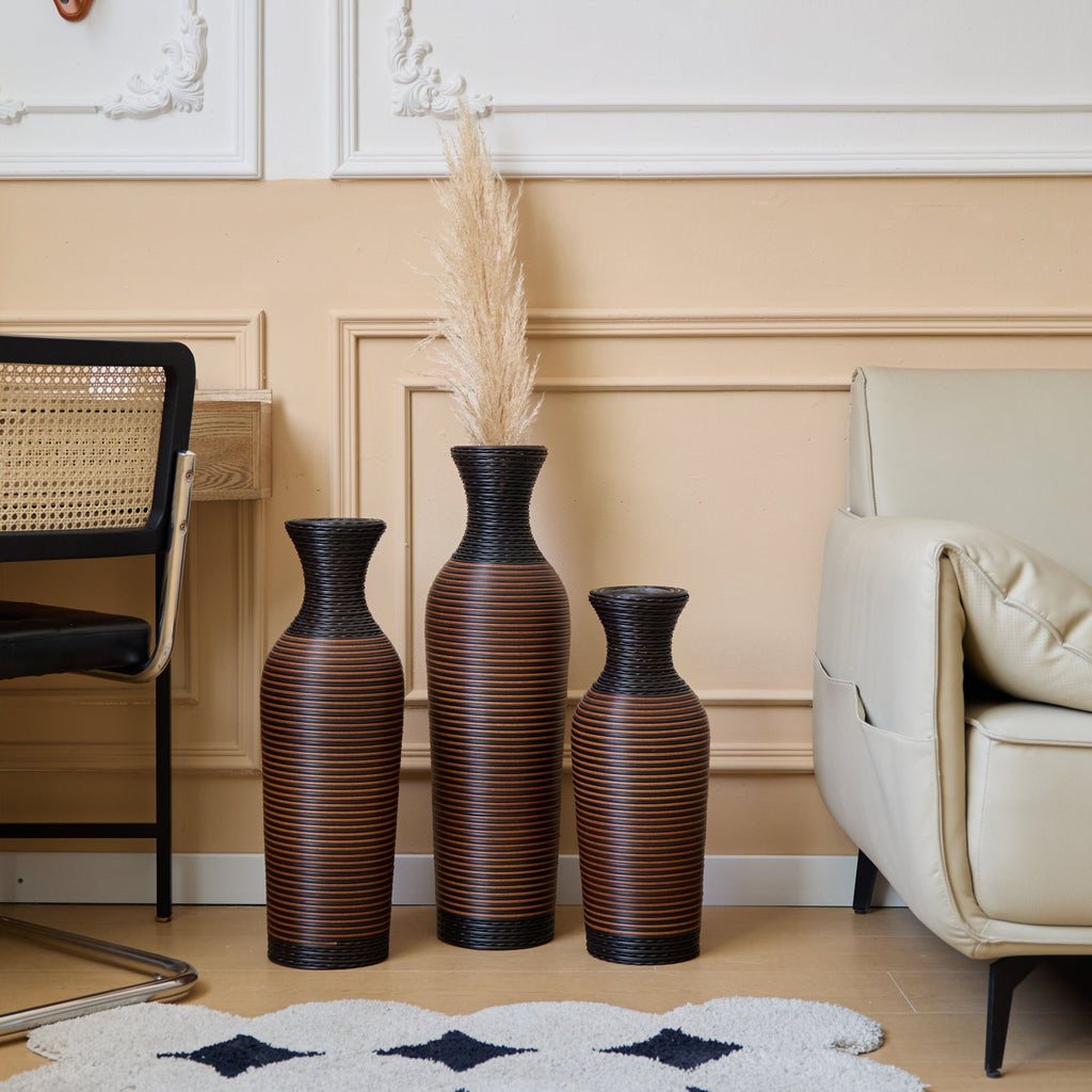 Desktop Vase, Brown Decorative Floor Vase, Classic and Neat Floor Vase, High Independent Flower Stand, Artificial Vine Vase, PVC Floor Vase, Home Decoration Flower Stand Set of 3 pieces