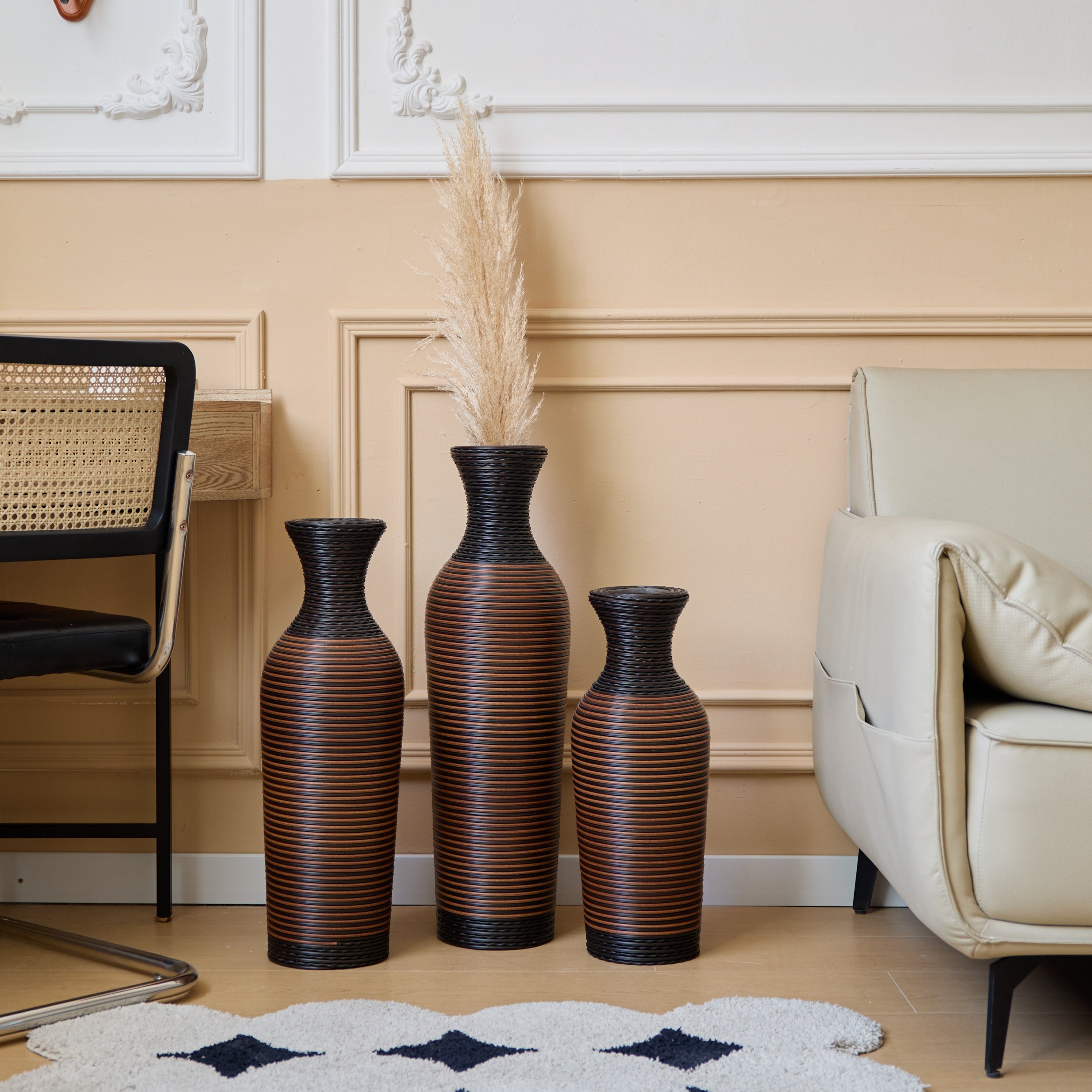 Desktop Vase, Brown Decorative Floor Vase, Classic and Neat Floor Vase, High Independent Flower Stand, Artificial Vine Vase, PVC Floor Vase, Home Decoration Flower Stand Set of 3 pieces