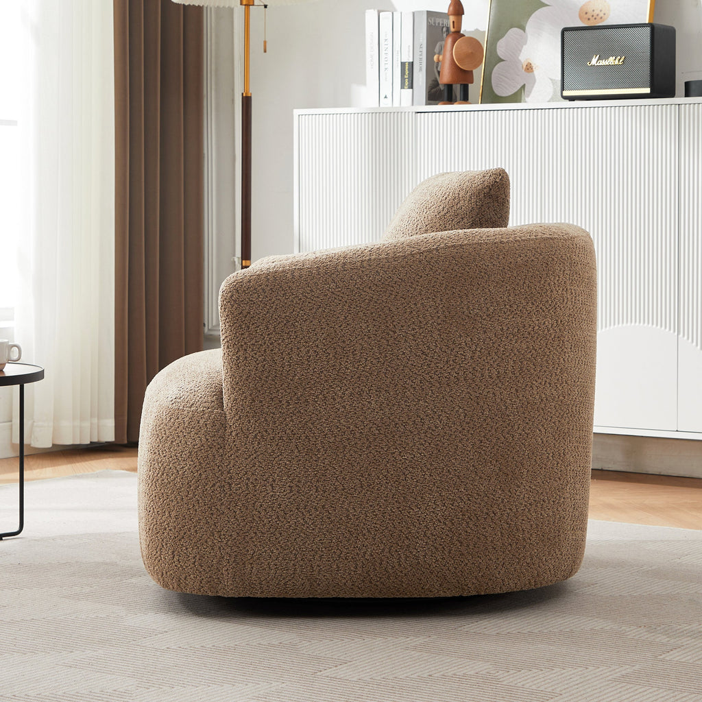 Chenille Upholstered 360° Swivel Chair with Throw Pillow, Dark Brown, 38.2' Accent Chair Sofa for Living Room and Office