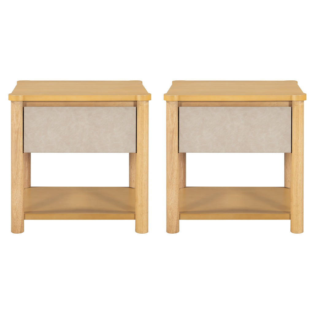 Modern King Bed Frame Set with 2 Nightstands, Beige Wood Platform Bed with Headboard and Matching Bedside Tables for Bedroom