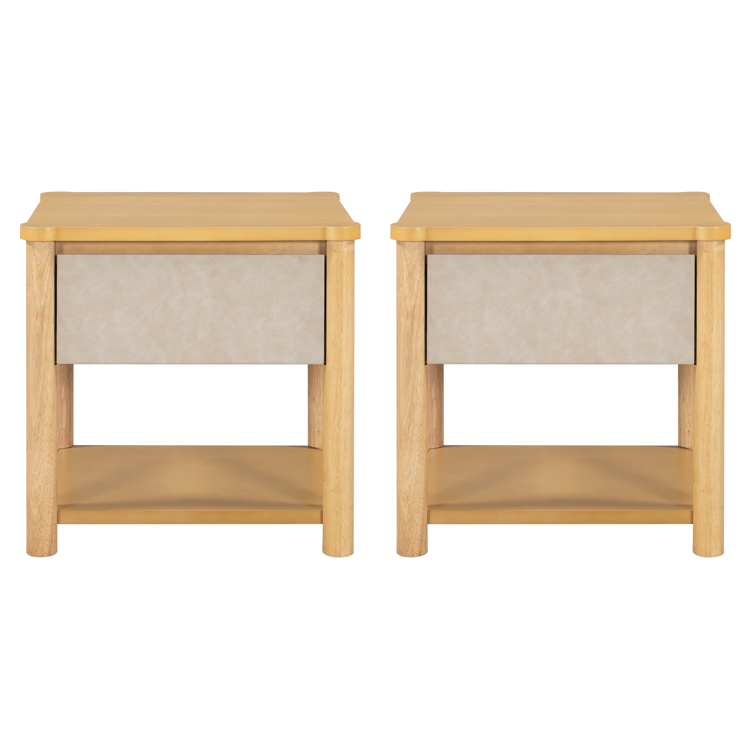 Modern Queen Bed Frame Set with 2 Nightstands, Beige Wood Platform Bed with Headboard and Matching Bedside Tables for Bedroom