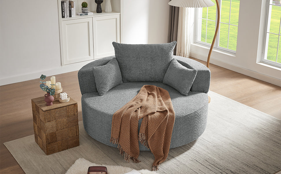 Modern Accent Swivel Barrel Chair with Removable Pillows, Grey Chenille, 56.3x56.3x35.5 in