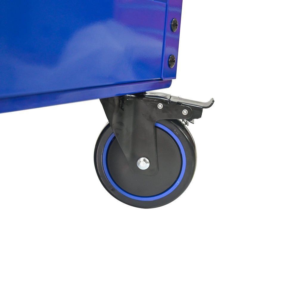 3 DRAWERS MULTIFUNCTIONAL TOOL CART WITH WHEELS AND WOODEN TOP-Blue