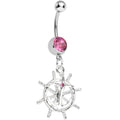 Pink Gem Captain Take the Wheel and Anchor Dangle Belly Ring
