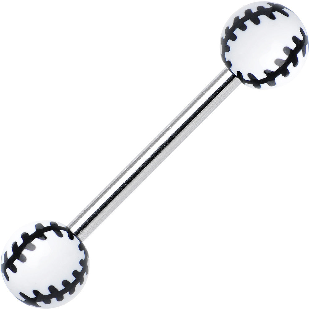 White Acrylic Double Play Baseball Barbell Tongue Ring