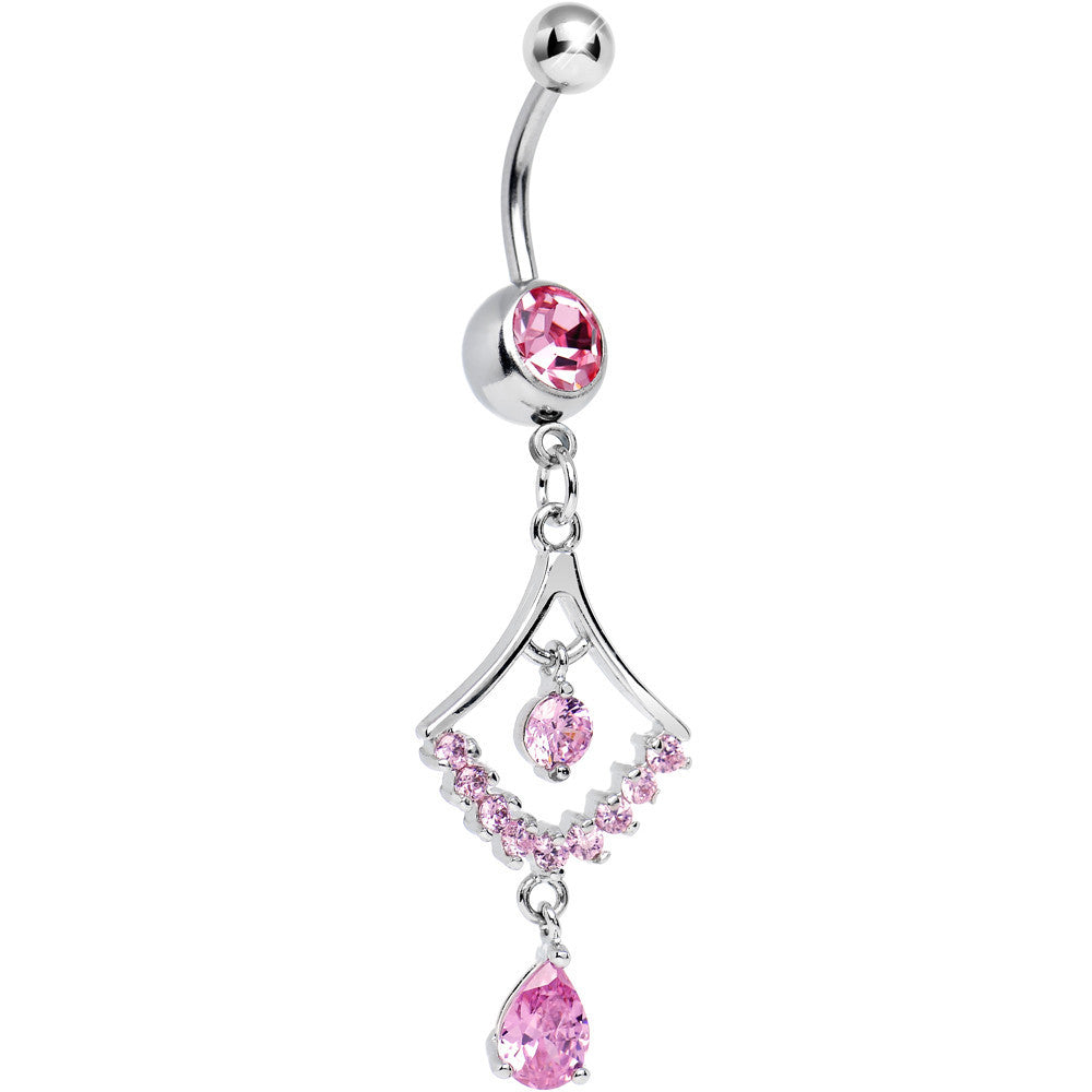 Pink CZ Transforming Teardrop Dangle Belly Ring